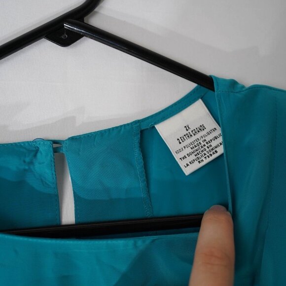 Vintage Christie & Jill Short Sleeve Blouse Womens 2X Plus Blue Preppy - Picture 4 of 6